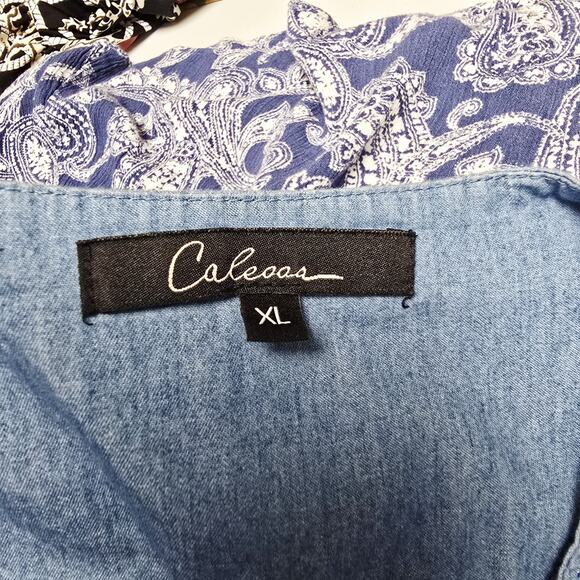 Caleaas Top Blouse Size XL Embroidered Bohemian 3/4 Sleeve Gauze Paisley Boho - Picture 7 of 8